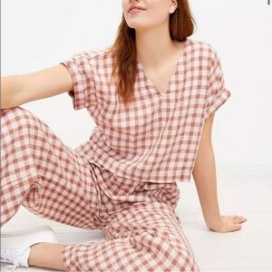 Lou & Grey Pink Linen Gingham Top and Pants Set
